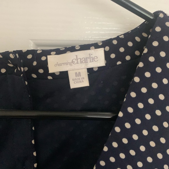 Polka dot blue dress with zipper skirt and button back top - Picture 2 of 5